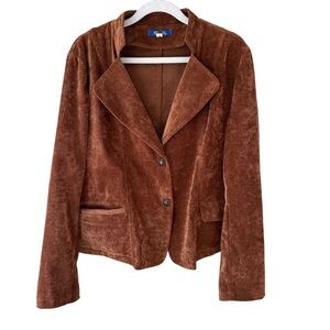 Blue Sky Rich Brown Velvet Blazer Size XL Cottagecore Minimalist Fall Layering